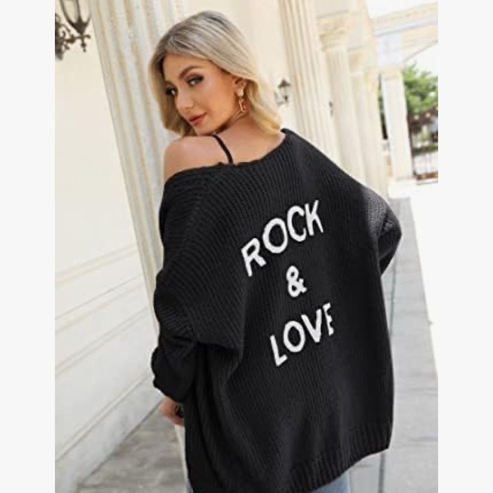 PRETTYGARDEN “Rock and Love” Black & White Knit Women’s Cardigan | Women's M